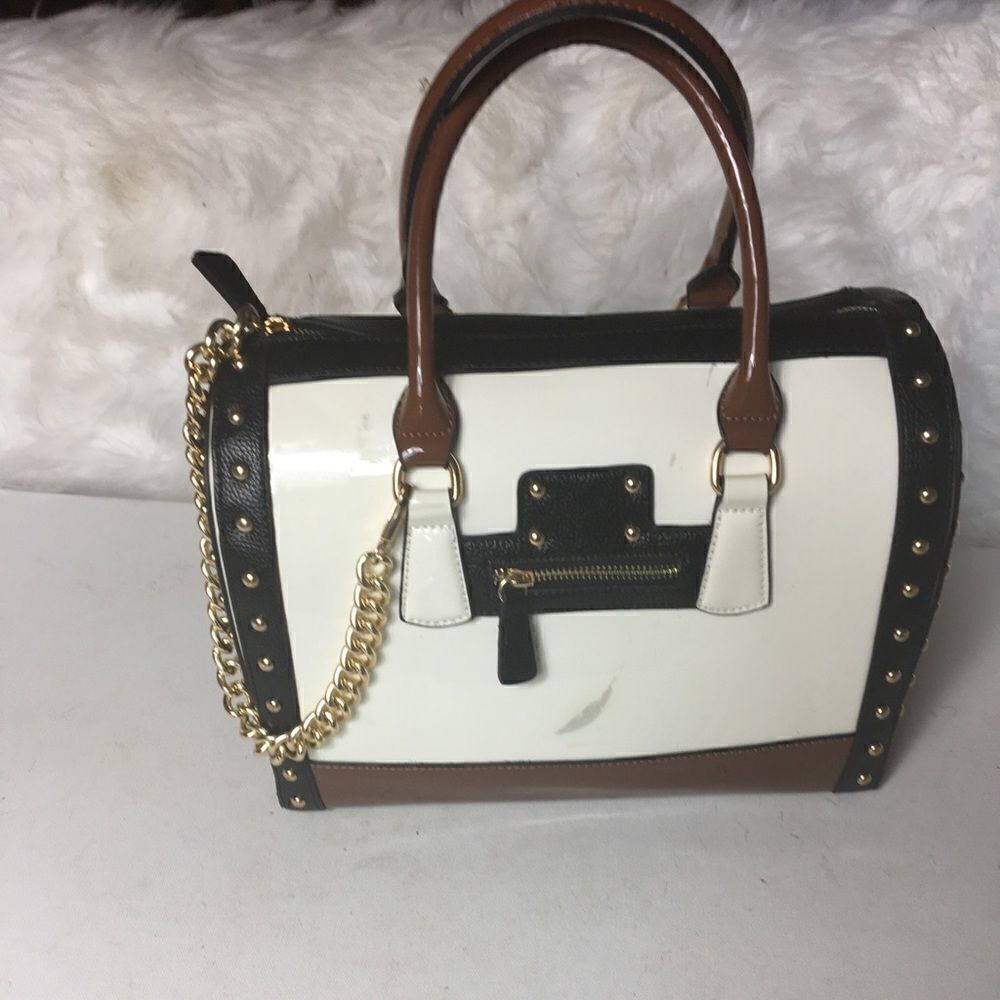 Dasein three tones satchel handbag bag with studs.